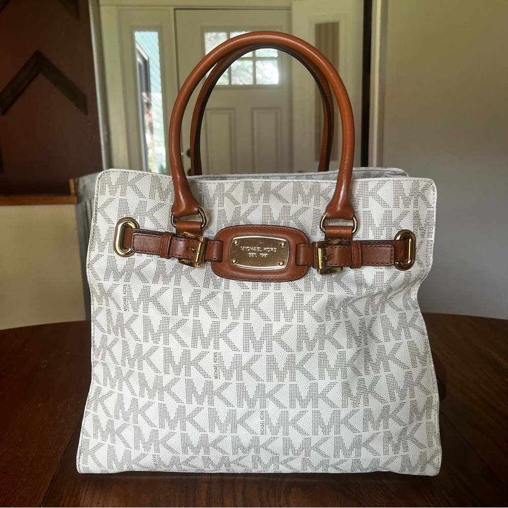 Michael Kors Cream and Tan Hamilton Tote Bag